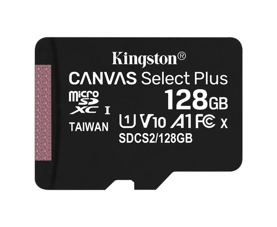  MicroSD  128GB  Kingston Class 10 Canvas Select Plus A1 (100 Mb/s) без адаптера 
