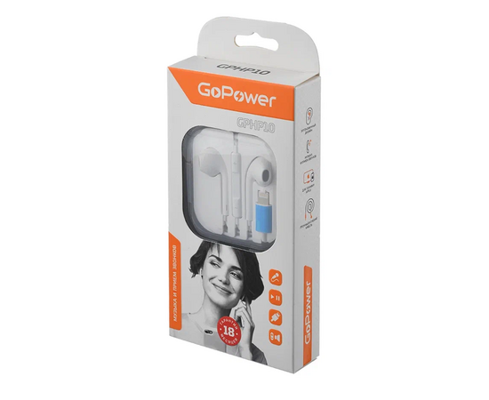 Наушники GoPower GPHP10 (00-00022805) вставные Lightning (m) белый 