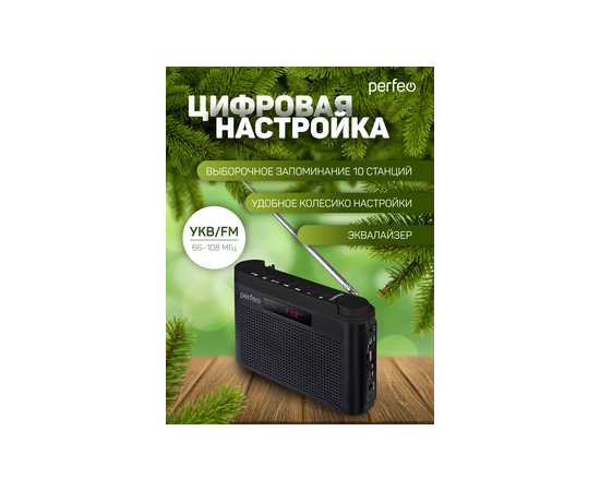  Perfeo радиоприемник цифровой ТАЙГА FM+ 66-108МГц/ MP3/ встроенный аккум,USB/ черный (I70BK) 