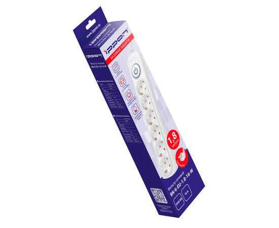  Сетевой фильтр Ippon BK-6-EU-1.8-16-W (1.8м 6 розеток белый) 