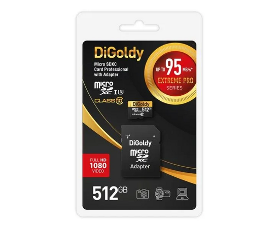  MicroSDXC  512GB  Digoldy Class 10 Extreme Pro UHS-I U3 (95 Mb/s) + SD адаптер 