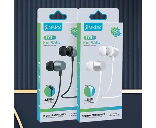  Наушники Celebrat D10 Stereo Sound Earphones, белый 