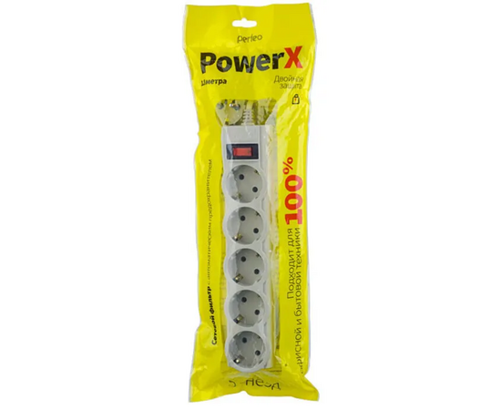  Сетевой фильтр Perfeo "POWERX", 1,8м, 5 розеток, серый. 