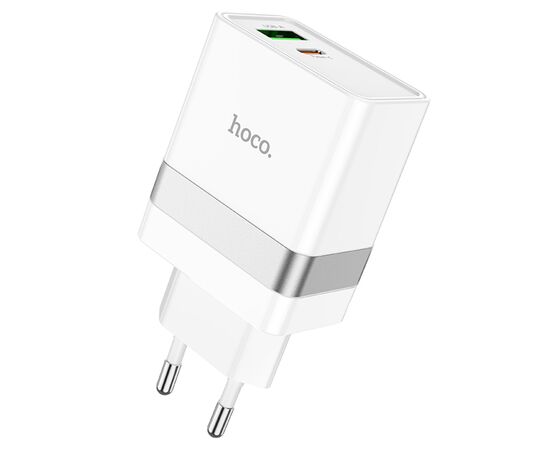  Сетевое зарядное устройство HOCO N21 Extension speed 1xUSB + 1xUSB-C с Кабелем Type-C - Lightning, 3A, 20W, белый 