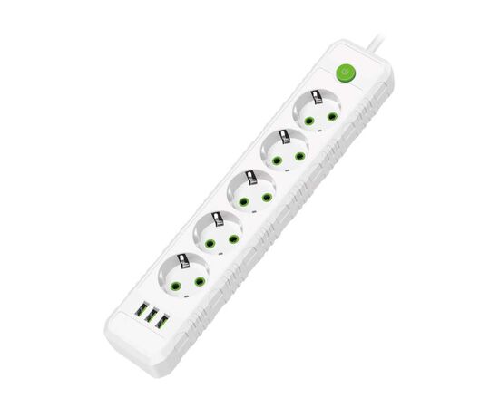  Amper сетевой удлинитель, 4,0м, 5 розеток, 10А, 2500 Вт, 3usb, белый. 