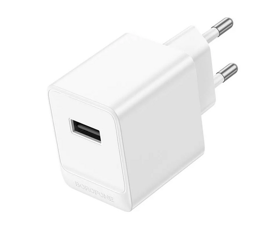  Блок питания сетевой 1 USB Borofone BAS11A Erudite, пластик, 2.1A, цвет: белый (1/70/280) 