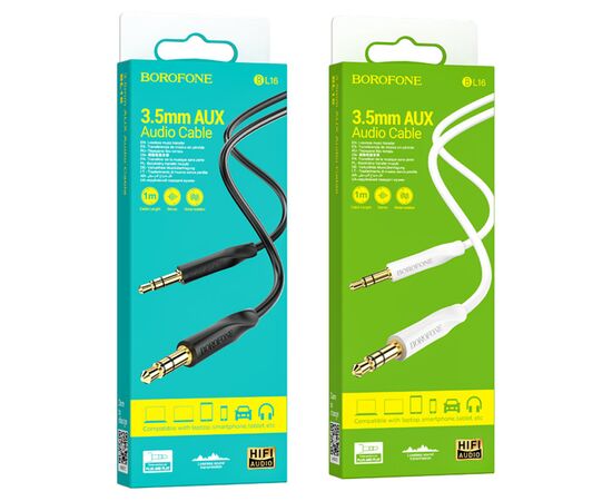  Кабель AUX, Jack 3,5mm(m) - Jack 3,5mm(m) Borofone BL16, 1.0м, цвет: белый (1/360) 
