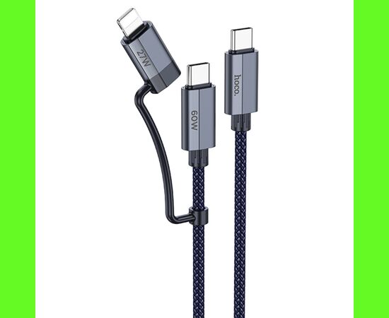  Кабель USB-C HOCO U134 Primero Type-C - Type-C + Lightning, 3A, 1.2 м, темно-синий 