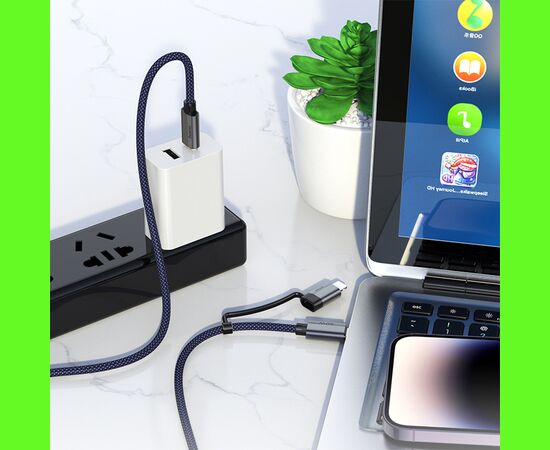  Кабель USB-C HOCO U134 Primero Type-C - Type-C + Lightning, 3A, 1.2 м, темно-синий 