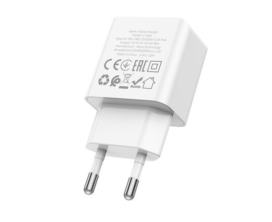  Адаптер Сетевой Hoco C106A Leisure USB 2,1A/10W (white) (221583) 