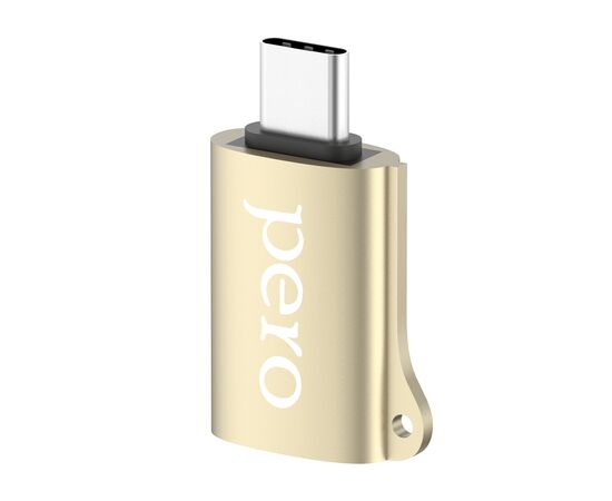  Адаптер PERO AD02 OTG TYPE-C TO USB 2.0, золотой 