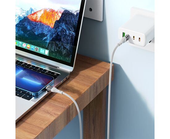  Кабель USB-C HOCO U115 Transparent Type-C - Lightning, 20W, 1.2 м, серый 