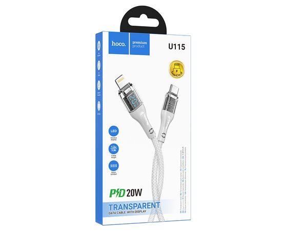  Кабель USB-C HOCO U115 Transparent Type-C - Lightning, 20W, 1.2 м, серый 