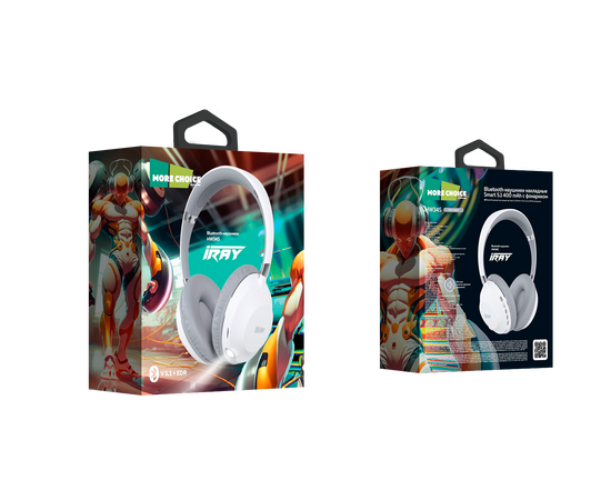  Bluetooth-наушники накладные Smart 5.1 400mAh More choice HW34S с фонариком (White Grey) 