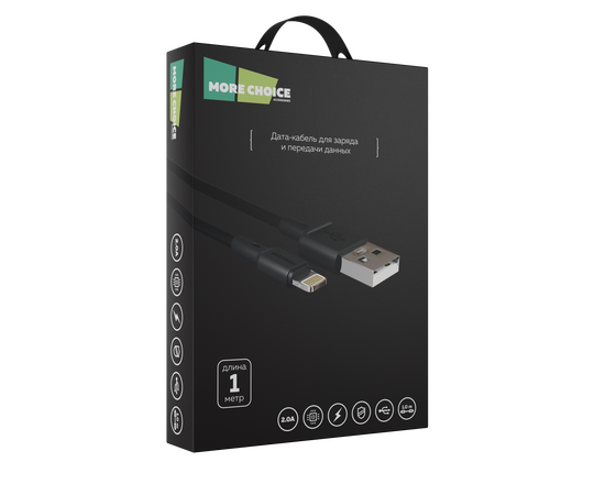  Дата-кабель USB 2.0A для Lightning 8-pin More choice K19i TPE 1м (Black) 