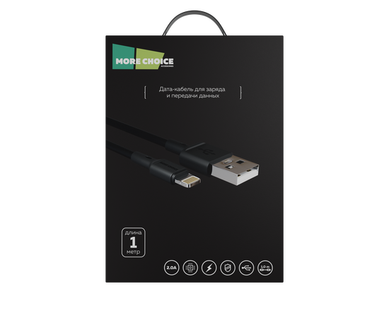  Дата-кабель USB 2.0A для Lightning 8-pin More choice K19i TPE 1м (Black) 