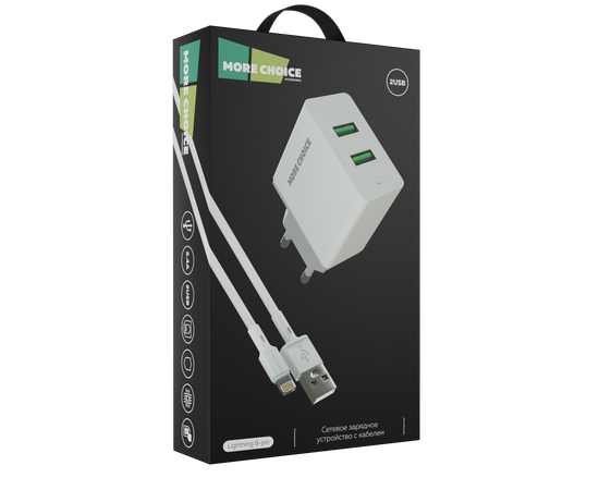  СЗУ 2USB 2.4A для Lightning 8-pin More choice NC11i (White) 