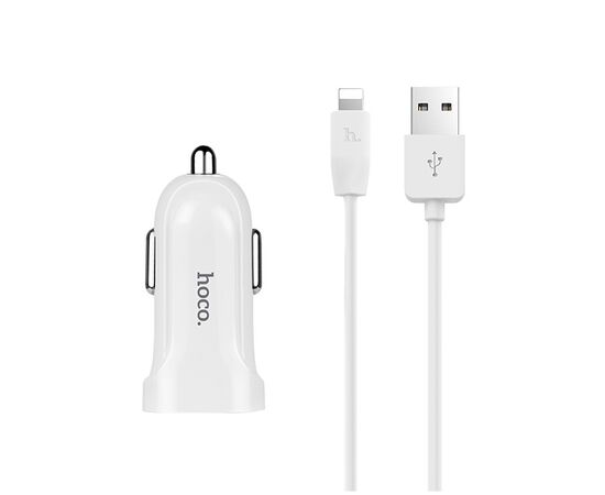  Автомобильное зарядное устройство 1USB 1.5A с кабелем Apple 8 pin Hoco Z2 (White) 