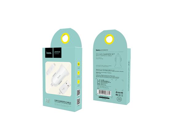  Автомобильное зарядное устройство 1USB 1.5A с кабелем Apple 8 pin Hoco Z2 (White) 