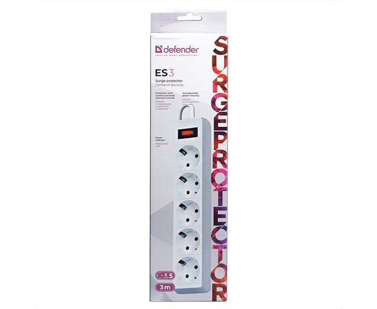  Сетевой фильтр Defender ES, 5 розеток, 3 м (white) (220283) 