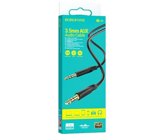  BOROFONE BL16/ AUX аудио кабель/3.5 mm jack - 3.5 mm jack/ 1m/ Black 