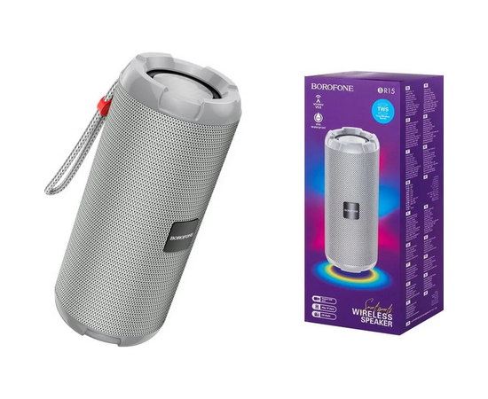  Колонка портативная Borofone BR15, Bluetooth 5.0 2*5W 1200mAh, цвет: серый (1/50) 