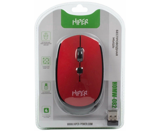  Мышь беспроводная HIPER HOMW-082 1600dpi, красный 