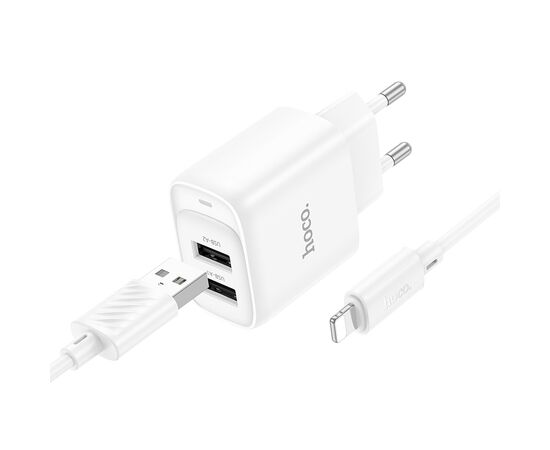  СЗУ 2USB 2.1A для Lightning 8-pin Hoco C141A 1м (White) 