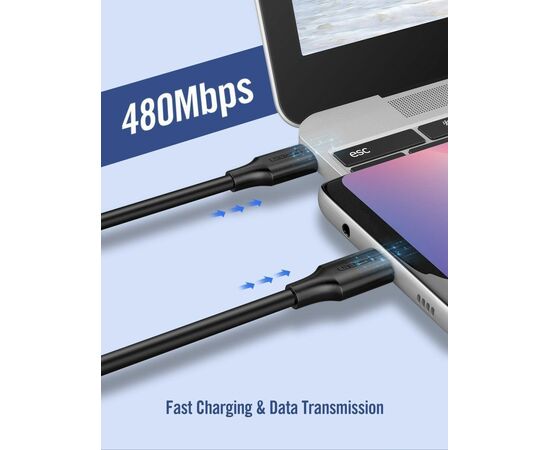  Кабель UGREEN US286 10306 USB-C 2.0 Male To USB-C 2.0 Male 3A Data Cable 2m Black 