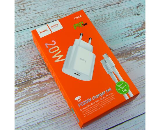  СЗУ HOCO C94A Metro, 1USB, PD20W, Type-C + Type-C (белый) 