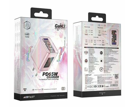  СЗУ ACEFAST A45 Exploration series PD65W GaN 2*USB-C+USB-A (Cherry blossom) 