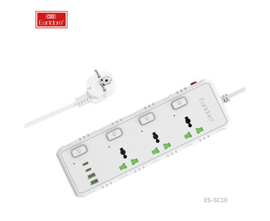  Удлинитель Earldom ES-SC10 EU, 3 розетки+2USB+2Type C PD,3.1A (3000W) 