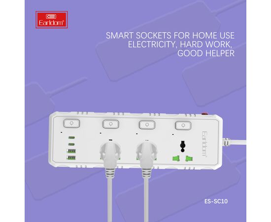  Удлинитель Earldom ES-SC10 EU, 3 розетки+2USB+2Type C PD,3.1A (3000W) 