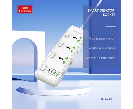  Удлинитель Earldom ES-SC10 EU, 3 розетки+2USB+2Type C PD,3.1A (3000W) 