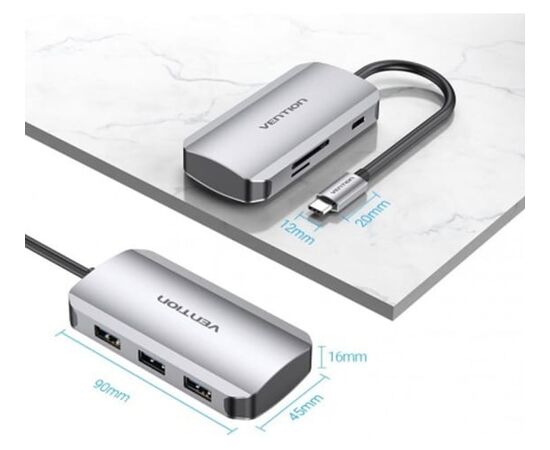  Мультифункциональный хаб Vention TNHHB USB-C USB 3.0x3/SD/TF/PD 