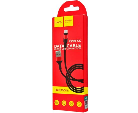  HOCO X26/ USB кабель Micro/ 1m/ 2A/ Нейлон/ Black＆Red 