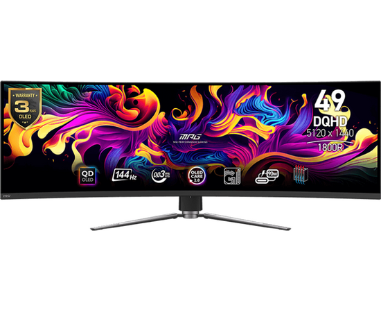  Монитор MSI MPG 491CQP QD-OLED (9S6-3FA84T-010) черный OLED LED 32:9 HDMI M/M матовая HAS Piv 1500000:1 1000cd 178гр/178гр 5120x1440 144Hz DP FHD USB 