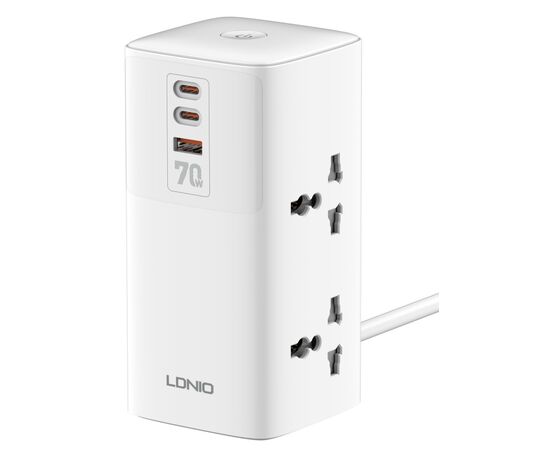  Сетевой удлинитель  LDNIO SC4383/ 2м/ 4 розетки/ 3 USB: QC 5.0+PD 3.0+PPS/ GAN 70W/ Белый 