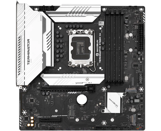  MB s1700 Maxsun MS-Terminator B760M D4 (6940709699386), 4*DDR4, 1*PCIEx16, 1*PCIEx4, 3*M.2, 1*TypeC, 4*USB3.2Gen1, 8*USB2.0, 4*SATA3.0, 2.5G, DP, HDMI, M-ATX, RTL 