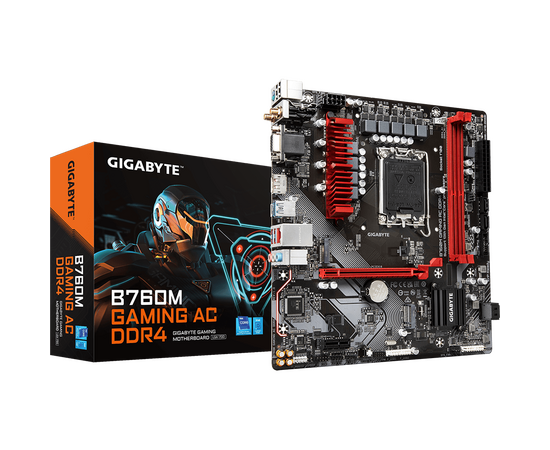  MB s1700 Gigabyte B760M Gaming AC DDR4, Intel B760, 2xDDR4-3200 МГц, 1xPCI-Ex16, 2xM.2, Micro-ATX 