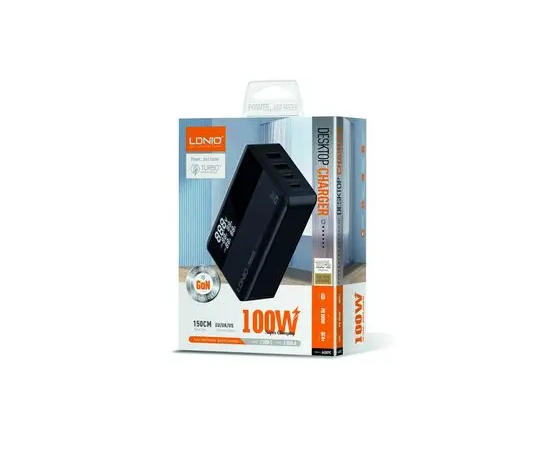  LDNIO A4809C/ Сетевое ЗУ GaN + LED дисплей/ PD+PPS+SCP+QC 4+/ 4 USB/ Выход: 3.3-20V, max 100W/ Black 