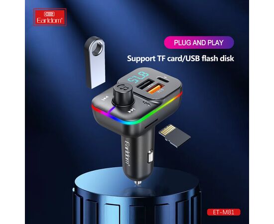  ФМ модулятор (2USB выхода + USB-C, microSD, Bluetooth) Earldom ET-M81 
