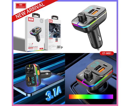  ФМ модулятор (2USB выхода + USB-C, microSD, Bluetooth) Earldom ET-M81 