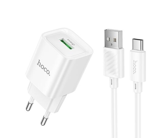  Блок питания сетевой 1 USB HOCO C145A, Charm, 18Вт, QC3.0, кабель Type-C, 1.0м, цвет: белый 