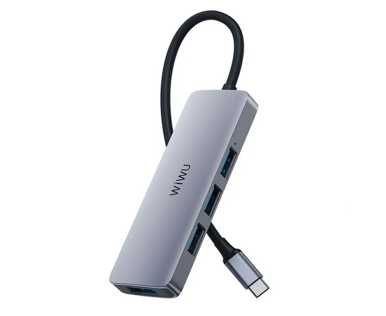  USB HUB WiWU Alpha 440 Pro 4 в 1 , Type C to 4 x USB 3.0 (Gray) 