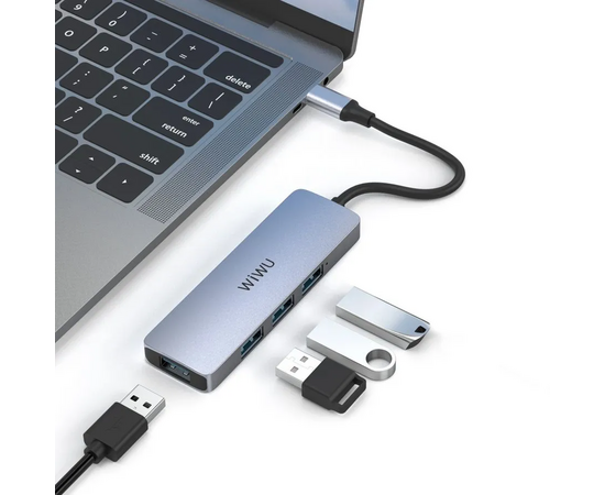  USB HUB WiWU Alpha 440 Pro 4 в 1 , Type C to 4 x USB 3.0 (Gray) 