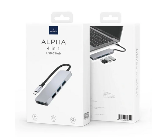  USB HUB WiWU Alpha 440 Pro 4 в 1 , Type C to 4 x USB 3.0 (Gray) 