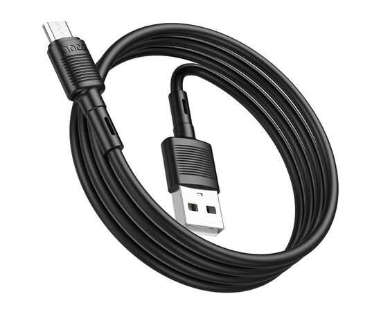  Кабель USB - микро USB HOCO X83 Victory, 1.0м, круглый, 2.4A, силикон, цвет: чёрный (1/33/330) 