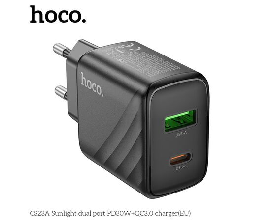  Сетевой адаптер Hoco CS23A Sunlight dual port PD30W+QC3.0 charger - Black 