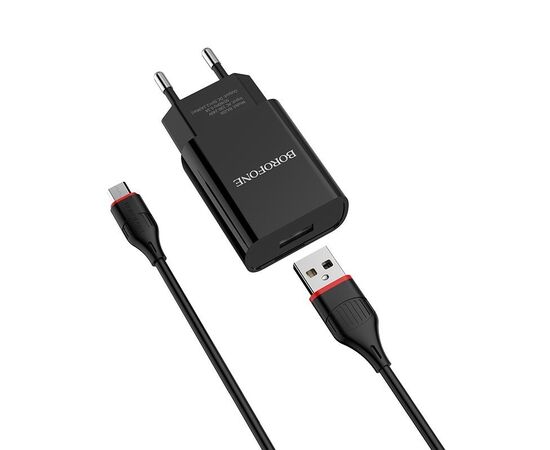  Сетевой адаптер Borofone BA20A Sharp single port charger set (Micro) (EU) - Черный 